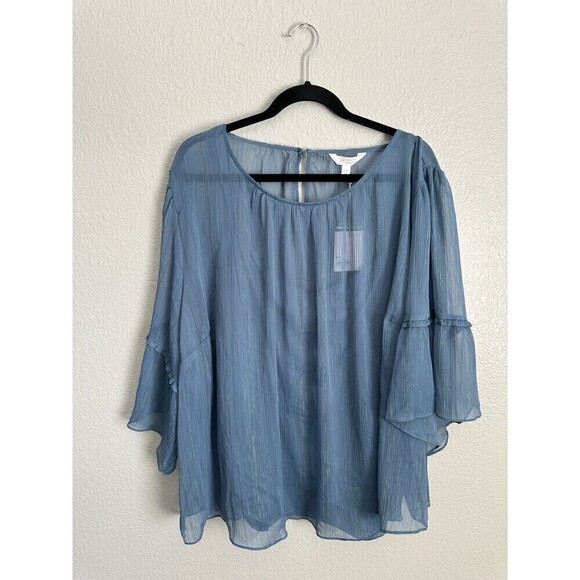 LC Lauren Conrad Tops - Lauren Conrad Rendez Blouse Women's Size 4x Flutter Sleeve Blue Lightweight